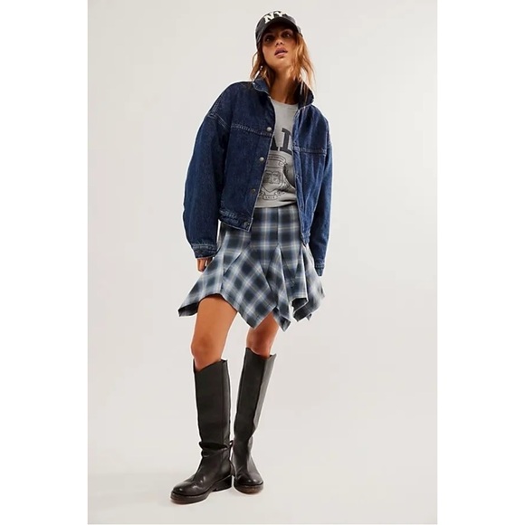 Free People Fairy Grunge 90s Xia Tartan Plaid Mini Skirt Size Medium Shark Bite - Picture 3 of 13